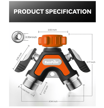 RAINPOINT Garden Hose Splitter 2 Way – All Metal Heavy Duty Water Y Splitter(Orange)