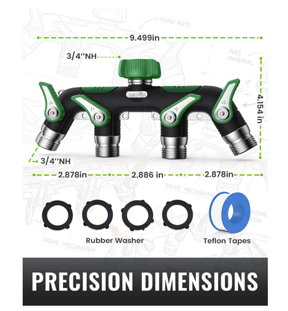 RAINPOINT 4 Way Garden Hose Splitter(Dark Green)