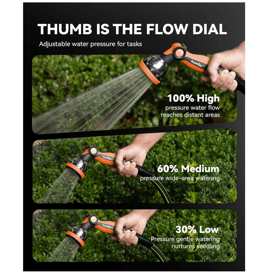 RAINPOINT Spray Nozzles for Garden Hose - 10 Spray Patterns  (2 Packs, Orange)