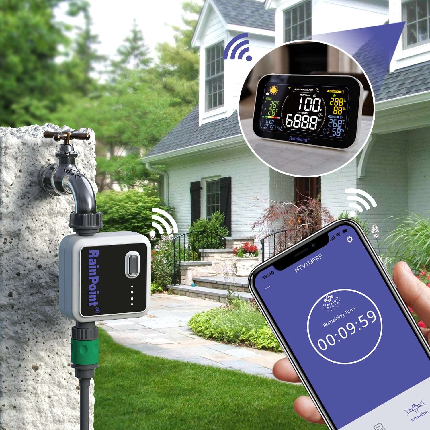 Automatic Irrigation System Controller, APP Control via 2.4Ghz WiFi Voice Control for Yard Lawn Watering