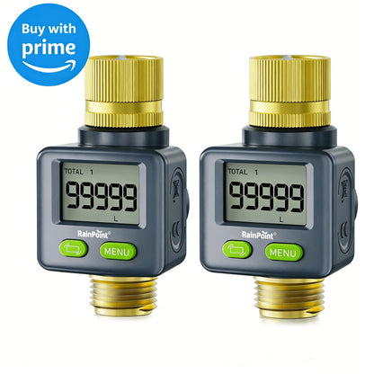 RAINPOINT Water Flow Meter with Brass Inlet &amp; Outlet, 2pcs