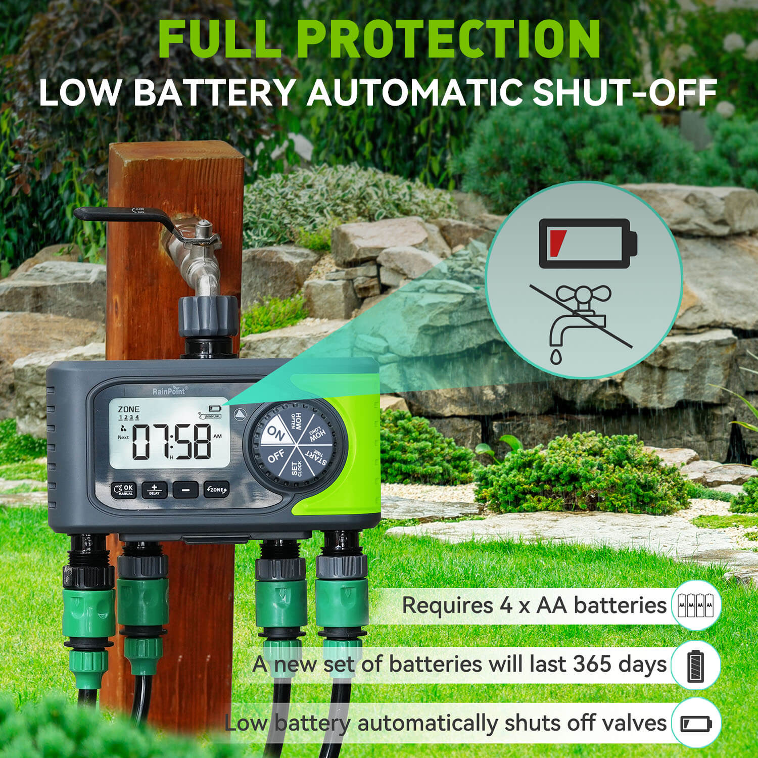 RainPoint Sprinkler Timer 4 Zone Water Timer RainPoint Irrigation