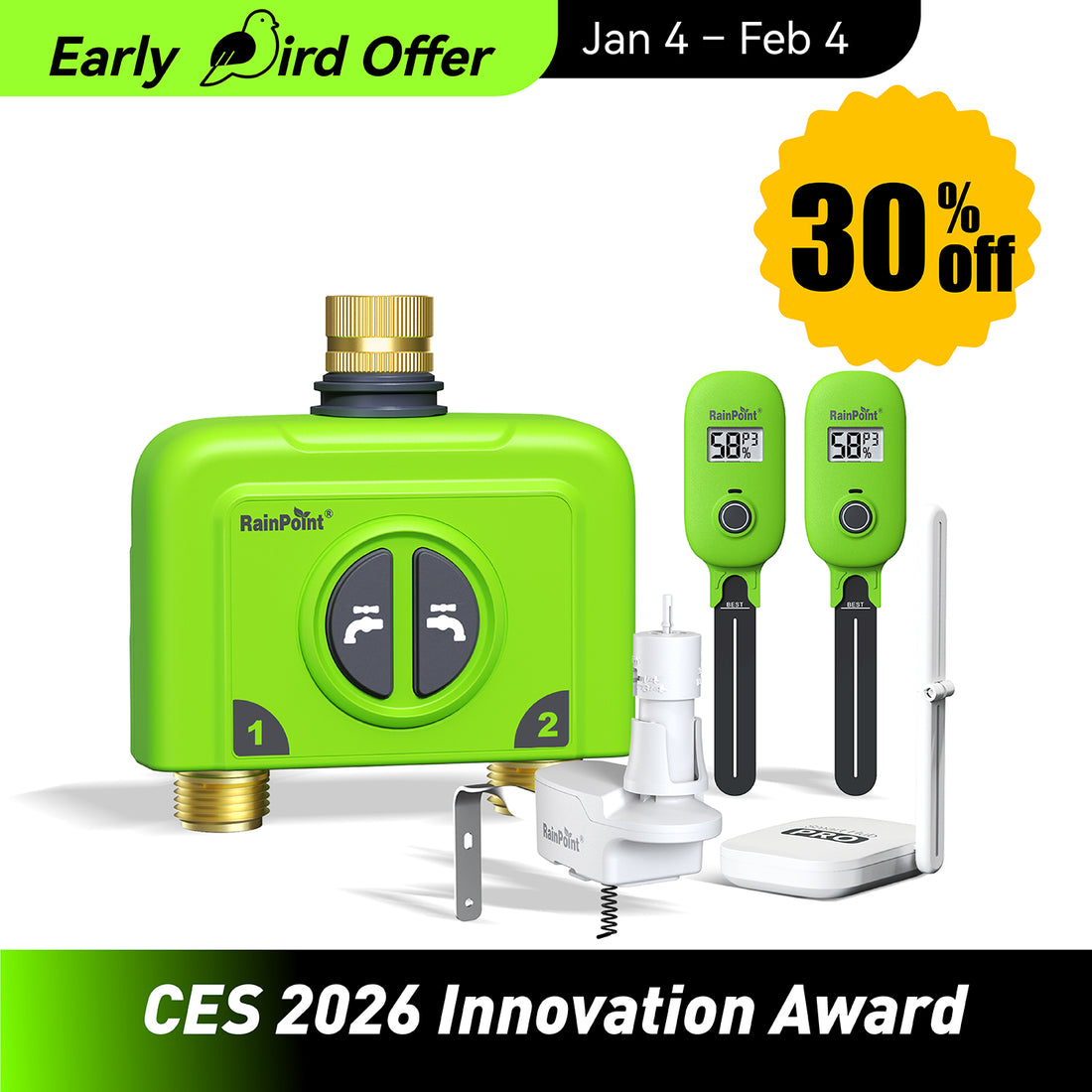 Green device with sensors, promotional text for CES 2026 Innovation Award.