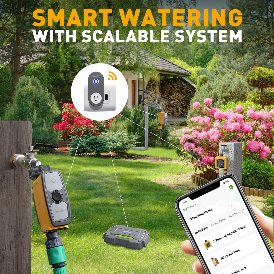 RainPoint 1 Zone Sprinkler Timer, Smart Water Timer for Garden, With Wireless Soil Moisture Sensor