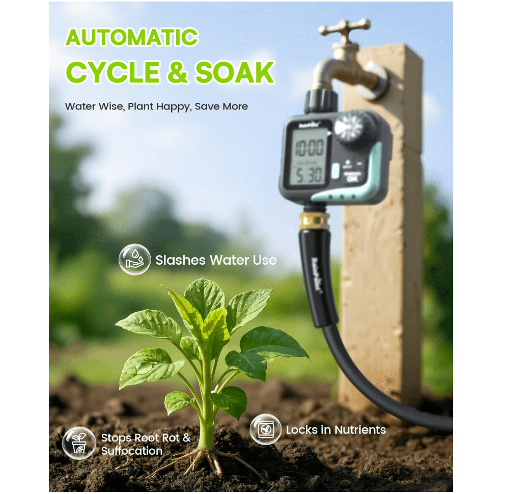 automatic plant watering system timer RAINPOINT Cycle & Soak Water Timer for Garden Hose