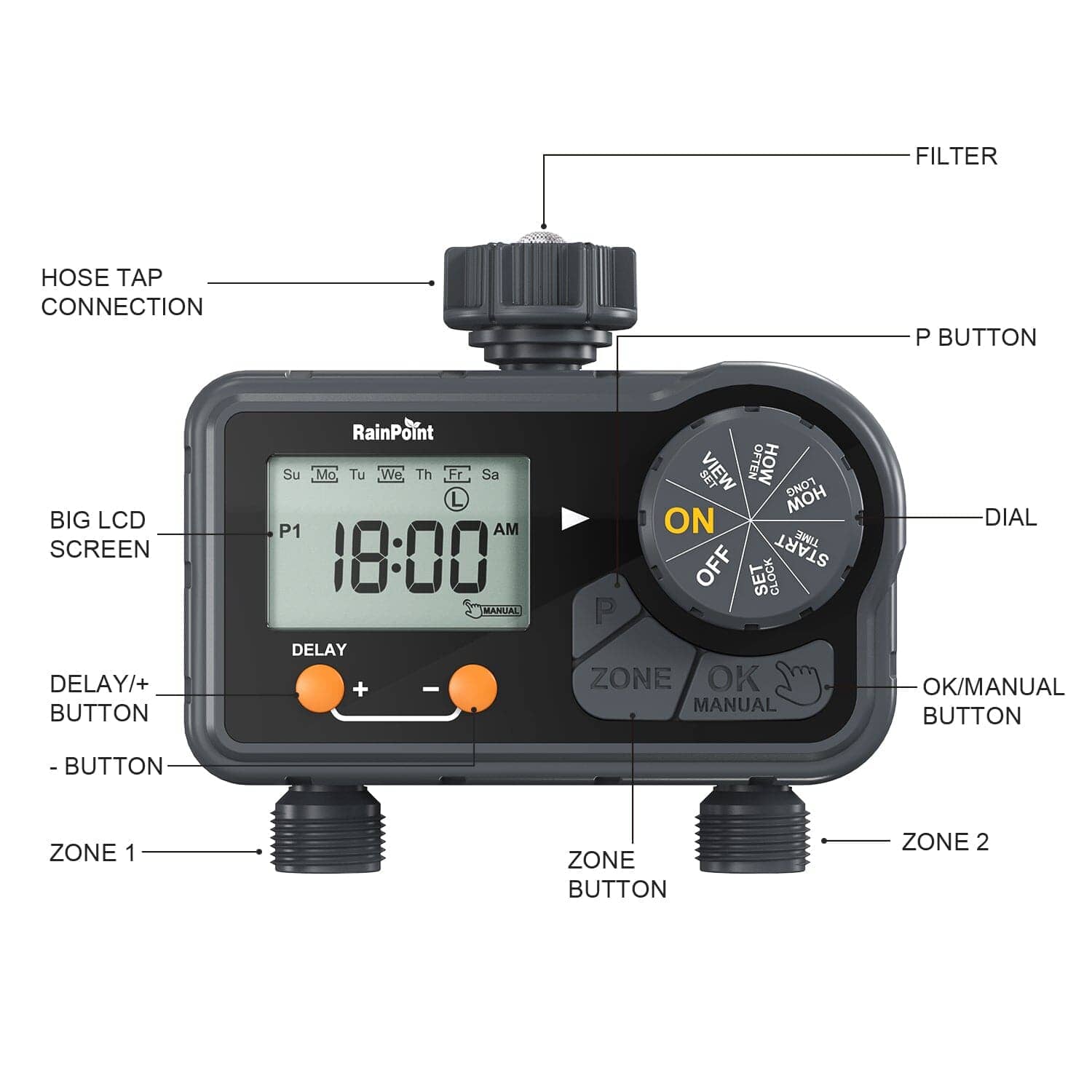 Large Digital Water Timer for Garden Hose 